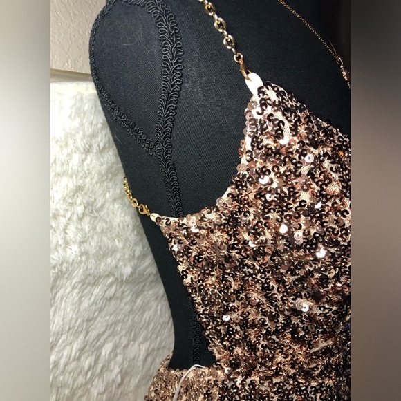 Hello Molly Glittering Bronze Mini Dress size Small - Picture 10 of 16